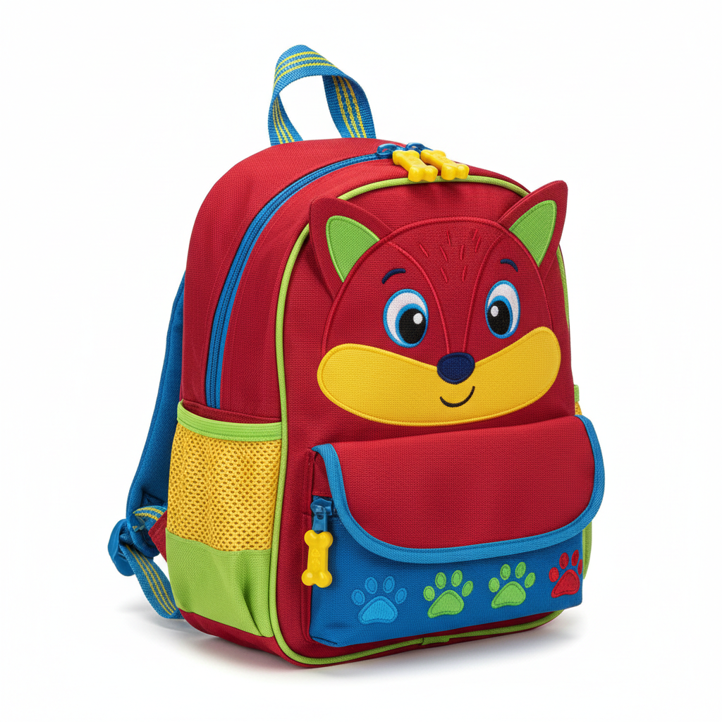 Colorful toddler backpack with animal face design
